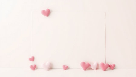 Valentine's day background with pink hearts on white background.の素材