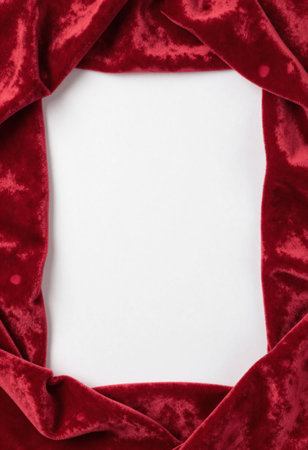 Red velvet fabric isolated on white background with copy space. Top view.の素材