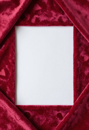 Red velvet with white frame on white background, copy space for textの素材