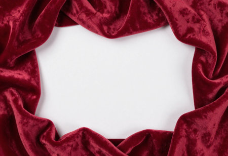 Red velvet on a white background with copy space. Top view.の素材