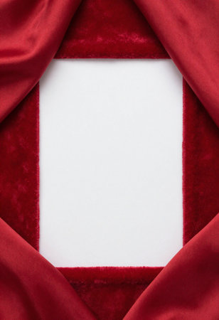 Red velvet curtain with white space for your text. Top view.の素材