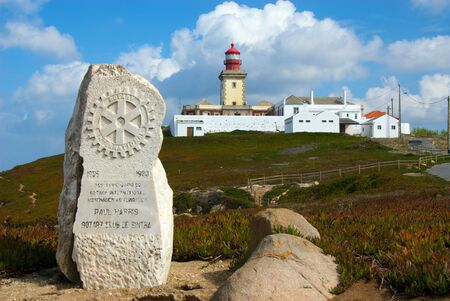 Monument to the lighthouse at Cape Rocca, the westernmost tip of continental Europeのeditorial素材