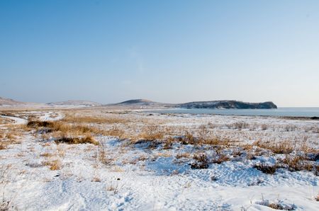 Polygon marines on the isthmus of the peninsula Clerk. Clerk's Coveの写真素材