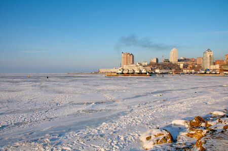 Fishermen on the ice in winterのeditorial素材