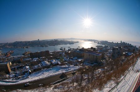 Port of Vladivostok. Golden Horn Bay. Panoramaのeditorial素材