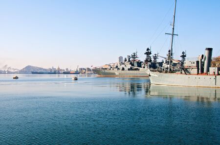 Port of Vladivostok. Golden Horn Bay. Pacific Fleetのeditorial素材