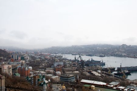 Vladivostok. The fog creeps over the cityのeditorial素材