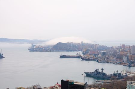Vladivostok. Golden Horn Bay. Cap Mistのeditorial素材