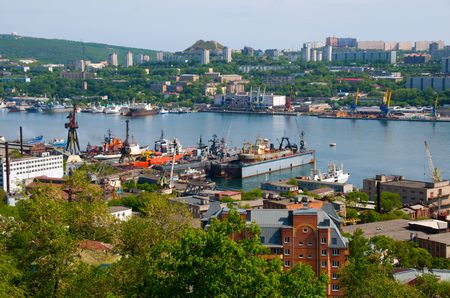 Port of Vladivostok. Golden Horn Bay.のeditorial素材