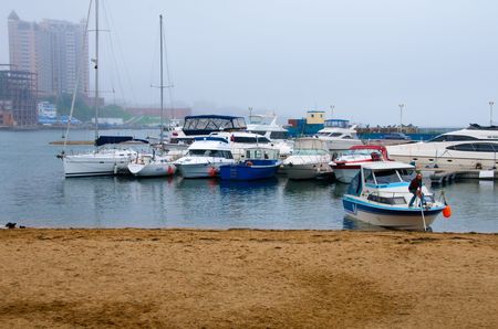 Yachts berthed yacht club Pacific Ocean.のeditorial素材