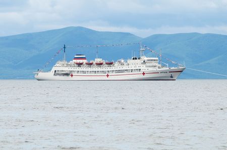Military hospital-ship Irtysh at the festival in honor of the Navy, Russiaのeditorial素材