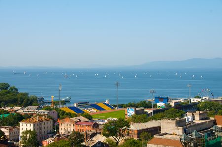Regatta on the waters of the Amur Bayのeditorial素材