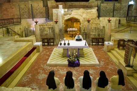 Israel, Nazareth. Church of the Annunciation. The lower church, the holy grotto. Room of the Blessed Virgin Mary.のeditorial素材
