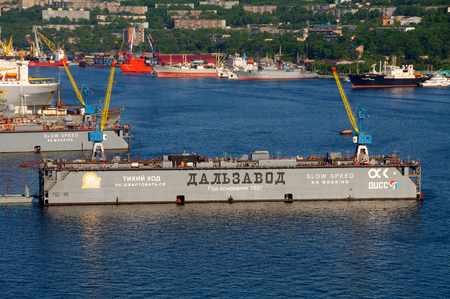 Port of Vladivostok  Golden Horn Bay  Floating dock のeditorial素材