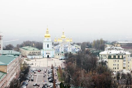 KYIV, UKRAINE - CIRCA NOVEMBER 2013 - Areal view of St. Michael Cathedral and Volodymyr'skyi Passage street in Kyiv, Ukraine.のeditorial素材
