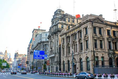 Old buildings and street in Shanghaiのeditorial素材