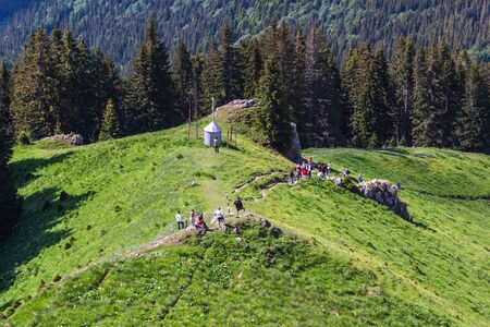 Awesome mountain landscape, nature and its beauty, located on the Red Mountain, Romania. Sunrise in the mountains. Tourist trailsの写真素材