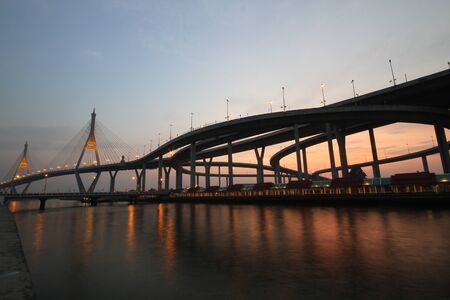 The curve lines of King Bhumiphol Bridge.の写真素材