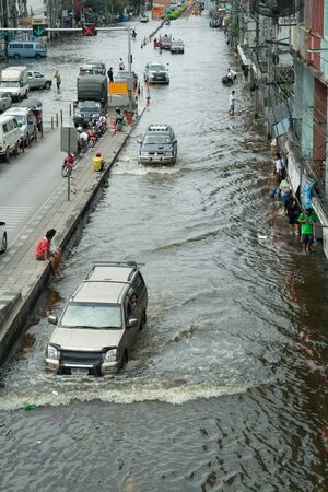 Bangkok Thailand : October 28 - Flooding crisis in Thailand. Thai people escape from flooding all around of Thailand.のeditorial素材