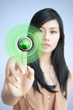 Portrait of Asian girl press recycle button, creative concept of ecological の写真素材