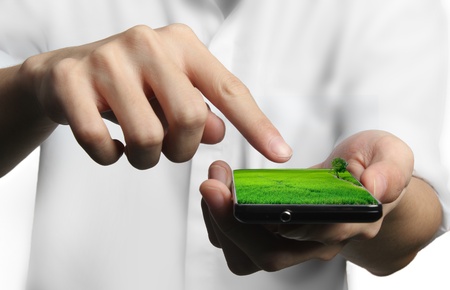 Businessman send massage on mobile phone 