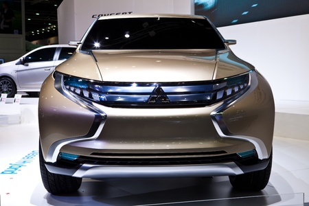 NONTHABURI, THAILAND - MARCH 26: Mitsubishi Concept GR-HEV a diesel hybrid pick-up prototype showed...