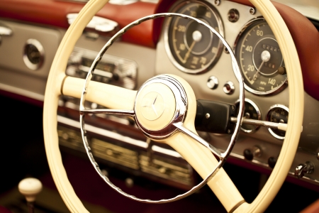 PATHUMTHANI - JUNE 23 : The vintage car Mercedes-Benz 190 SL,1954s original car in Geramany showed...