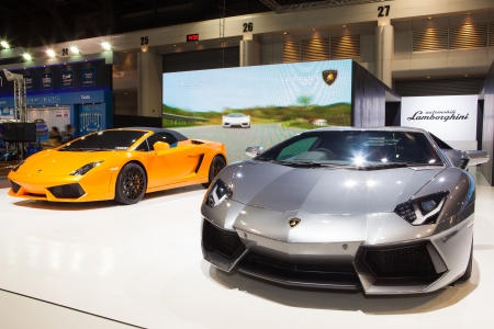 NONTHABURI THAILAND-JUNE 20 : Lamborghini Aventador displayed at Bangkok International Auto Salon 2013 on June 30, 2013. The event exiting modified car showed in Nonthaburi, Thailand.のeditorial素材