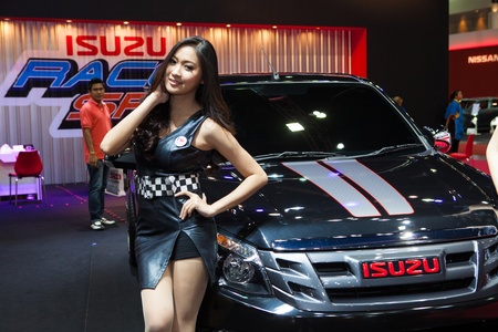 NONTHABURI THAILAND-JUNE 20 : Unidentified modelling post over truck at Bangkok International Auto Salon 2013 on June 30, 2013. The event exiting modified car showed in Nonthaburi, Thailand.のeditorial素材