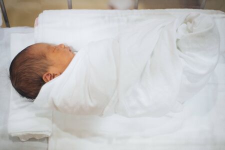 Close up and selective focus of one day old babyの写真素材