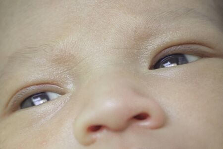 Portrait of cute Asian baby, concept create newborn, selective focus at the eyes.の写真素材