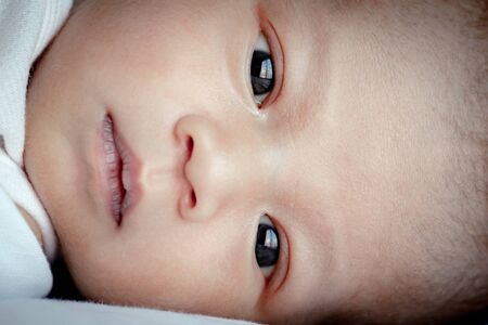Portrait of cute Asian baby, concept create newborn, selective focus at the eyes.の写真素材