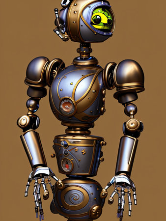 Digital art AI generative of a robot on a brown background. Computer digital drawing.の写真素材
