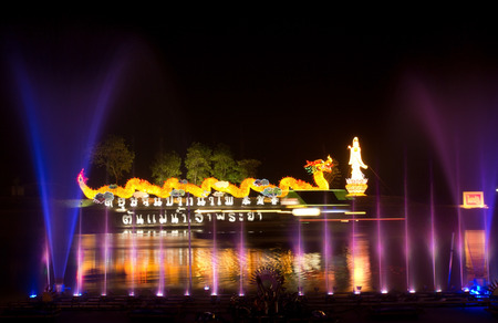 Nakhon Sawan Province, northern Thailand   Thailand Day 2 February 2014  The fountain and colorful background Dragon and Guan Yin in Chinese New Year  During the months from January February 2014 のeditorial素材