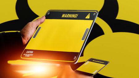 Smartphone with warning sign on the screen. 3D rendering.