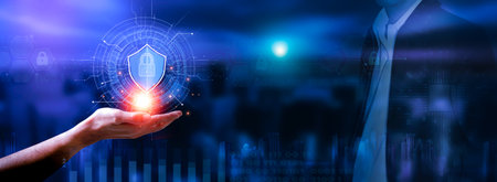 Secure data protection concept with a padlock guarding business info. Cyber security, privacy, and...
