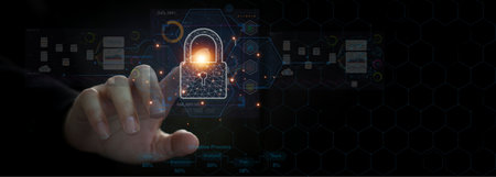 Cybersecurity concept focusing on digital protection; securing networks, preventing data breaches,...