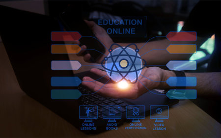 Interactive e-learning environment; exploring virtual courses, remote education, and online knowledge platforms to transform education with technology-driven solutions.の写真素材