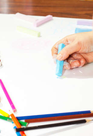 Color pencil, paint, handmade at work close-upの写真素材