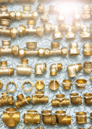 Bazaar. Showcase in a store that sells everything for plumbingの写真素材