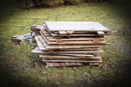 wooden shield for forests. folded carelessly. unfinished, without finishing, without financing dolastroyの写真素材