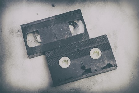 .top view, clipping path. on a white background. no isolation. Transparent VHS cassette body design layout. Retro tv cover video template. A copy of an analog cassette with toning.の写真素材