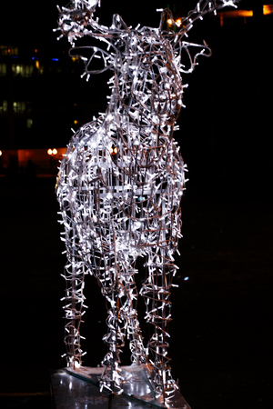 Minsk. Belarus. January 8, 2019. Metal frame, on it - Gerland photographing was taken in the eveningのeditorial素材