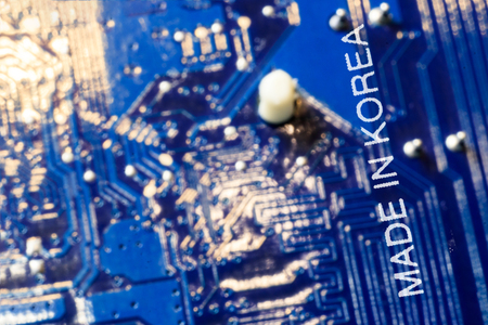 motherboard. The inscription is made in Korea. macro photography is toning