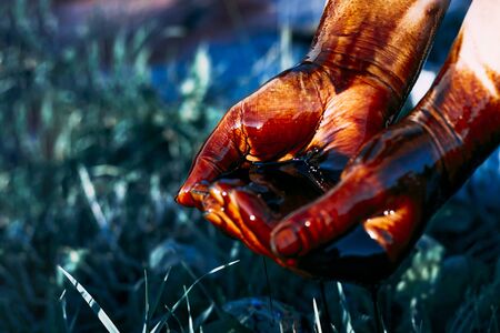 concept oil production. the path to the destruction of all life on earth. have toning. close-upの写真素材