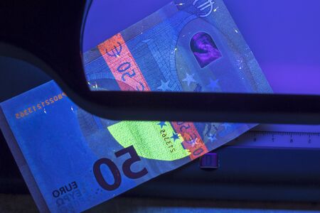 Banknote of 50 euros. authentication close-up