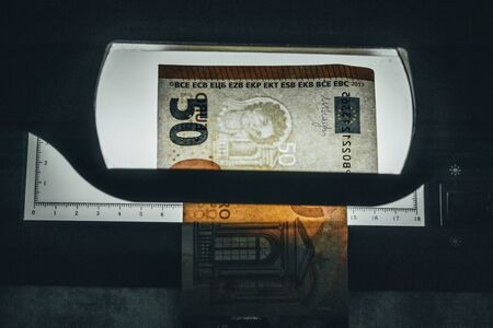 Banknote of 50 euros. authentication close-up