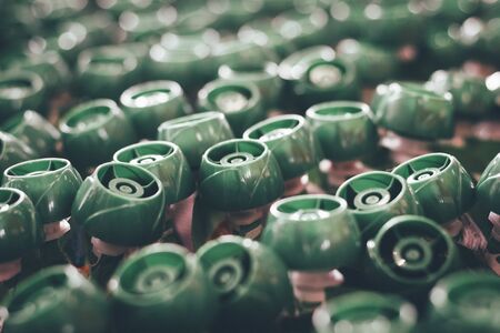 shallow depth of field. plastic caps in baby food. textureの写真素材