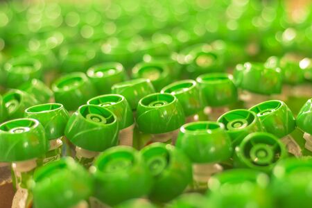 shallow depth of field. plastic caps in baby food. textureの写真素材