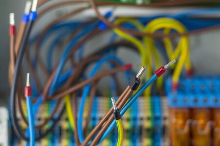close-up. wire crimped by terminals and ready to connect